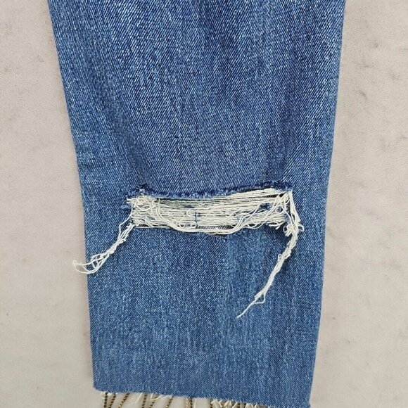 Custom Levi's Womens 33 Blue Distressed Front & Back Rhinestone Fringe Festival - Picture 13 of 16